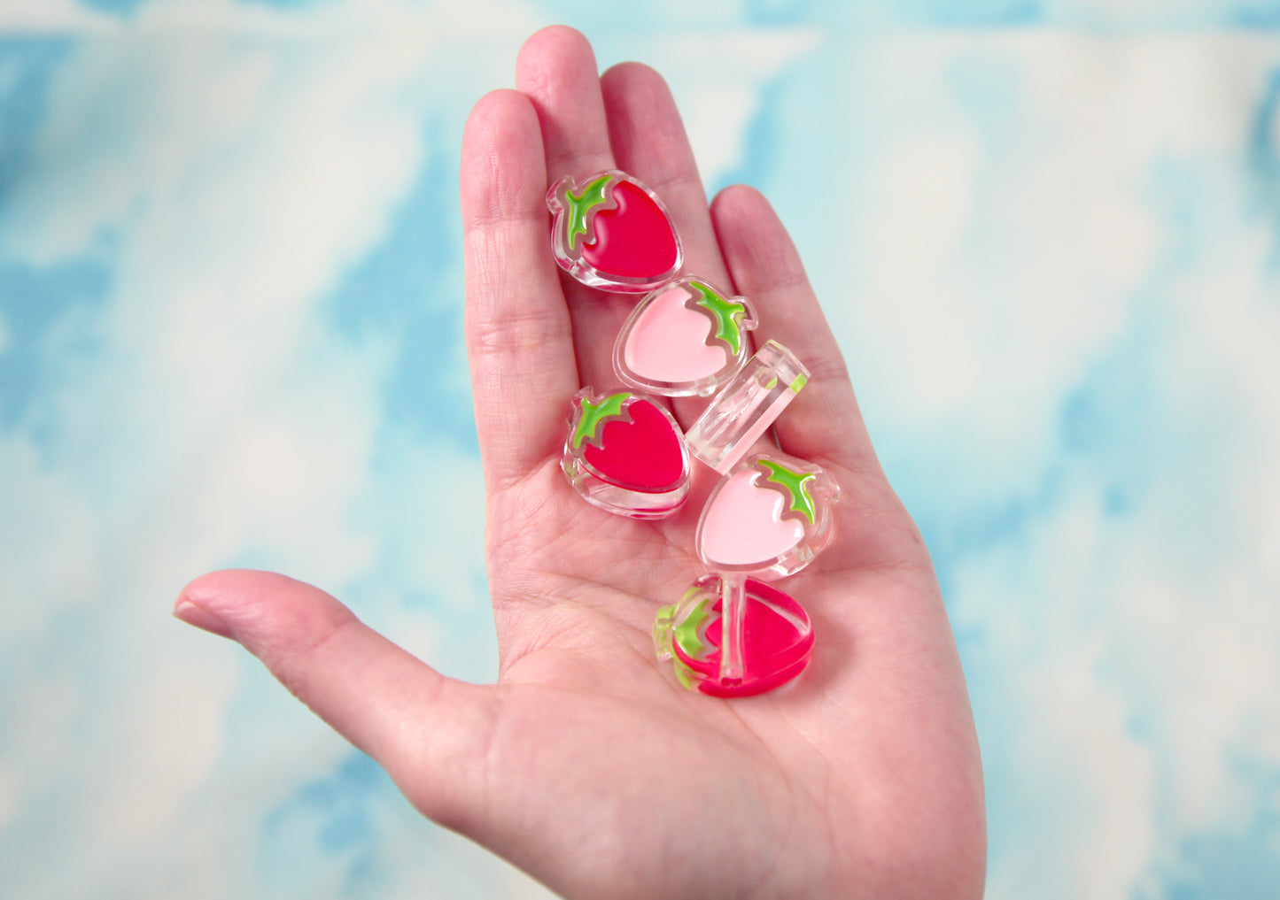 Strawberry Beads - 26mm Strawberry Transparent Acrylic or Resin Beads - 8 pc set