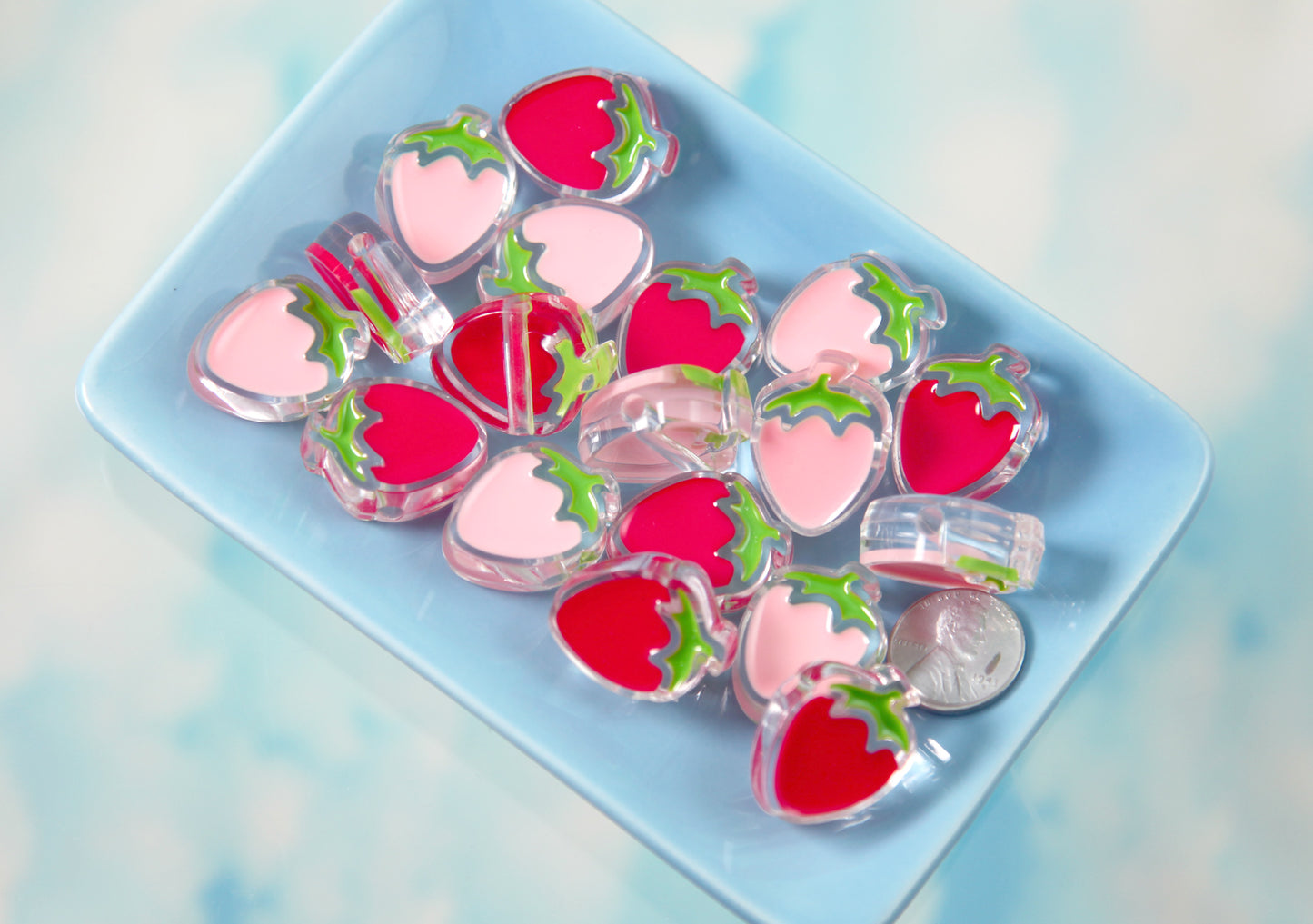 Strawberry Beads - 26mm Strawberry Transparent Acrylic or Resin Beads - 8 pc set