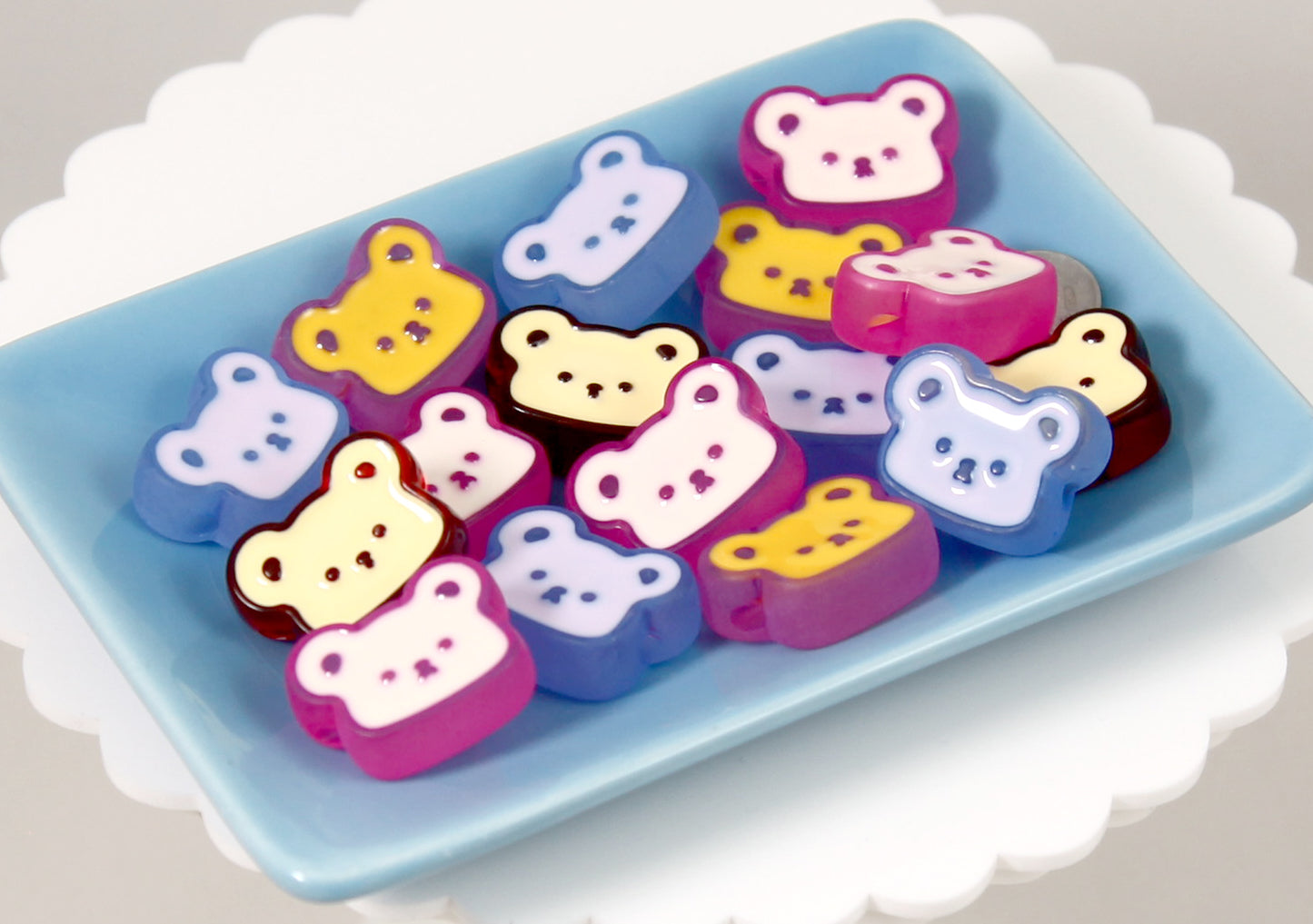 Pastel Bear Beads - 26mm Cute Teddy Bears Enamel Style Acrylic Beads or Resin Beads - 8 pc set