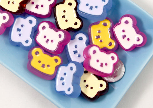 Pastel Bear Beads - 26mm Cute Teddy Bears Enamel Style Acrylic Beads or Resin Beads - 8 pc set