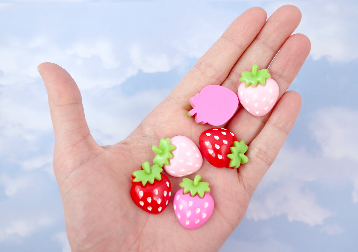Strawberry Cabochons - 27mm Cute Chunky Strawberry Mix Acrylic or Resin Flatback Cabochons - 6 pc set