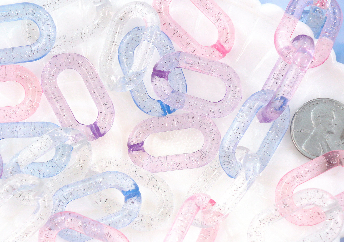 Glitter Plastic Chain Links - 28mm Pastel Glitter Plastic Chain Links - 40 pc set