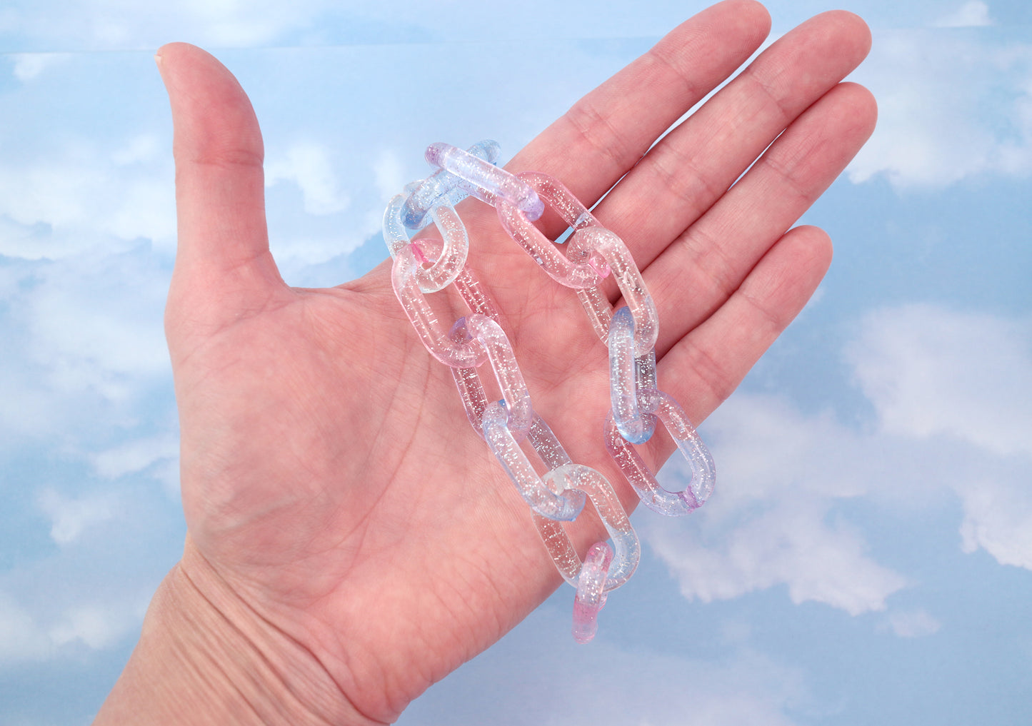 Glitter Plastic Chain Links - 28mm Pastel Glitter Plastic Chain Links - 40 pc set