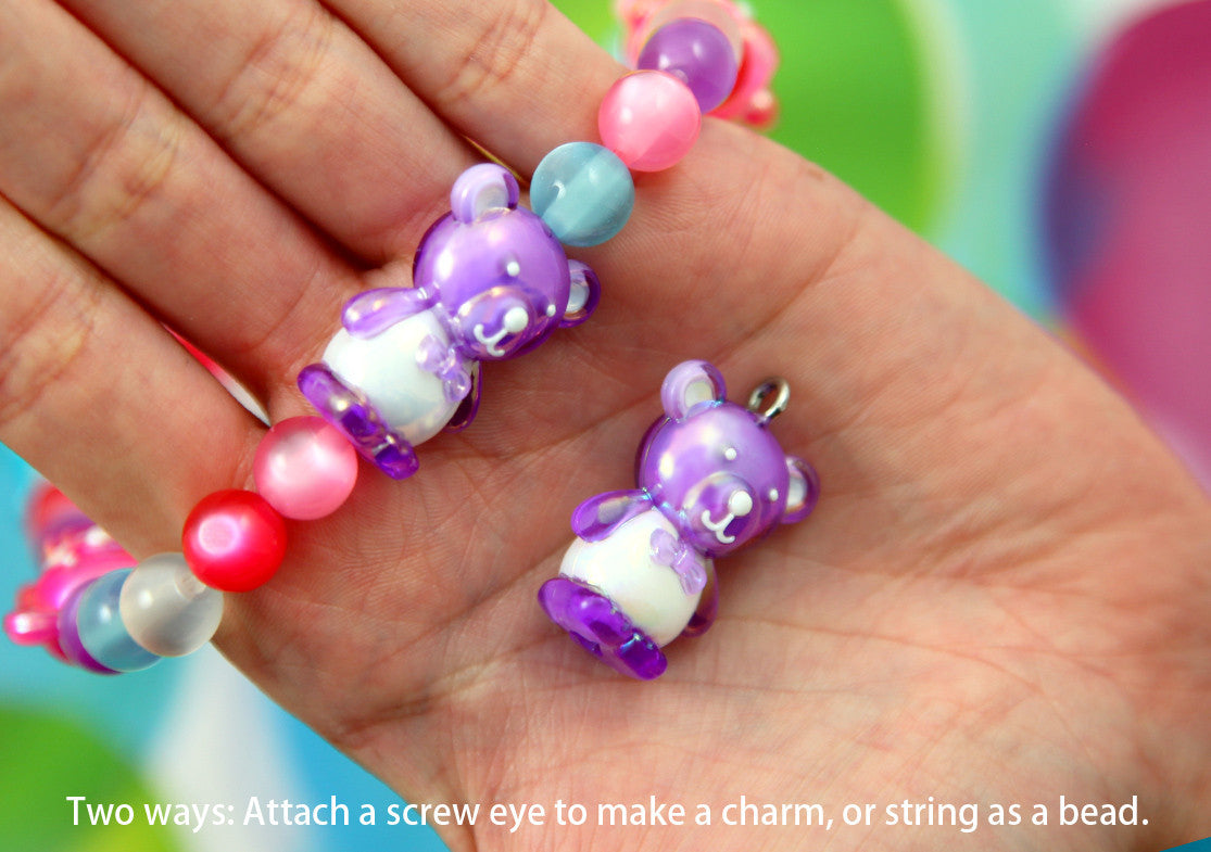 Cute Beads - 28mm Cute AB Teddy Bear Bead Chunky Acrylic or Plastic Beads - 8 pc set