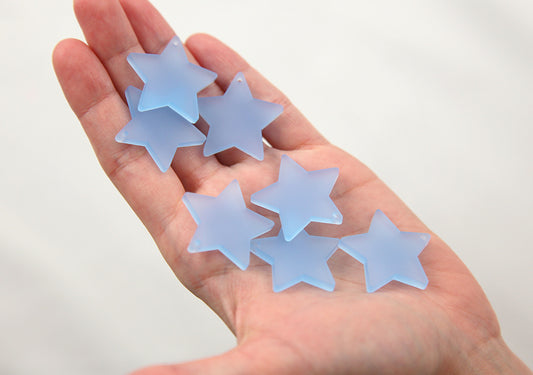 Resin Star Charms - 30mm Ice Blue Star Resin Charms - 6 pc set