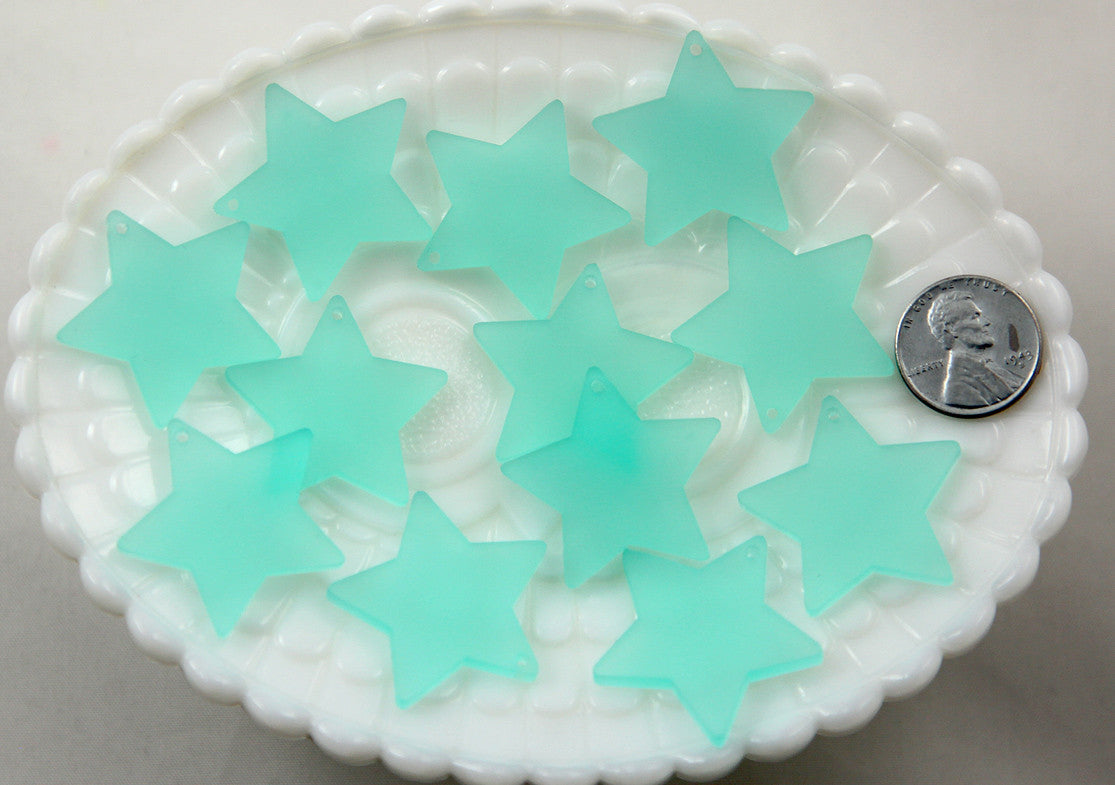 Resin Star Charms - 30mm Sea Glass Blue Star Resin Charms - 6 pc set
