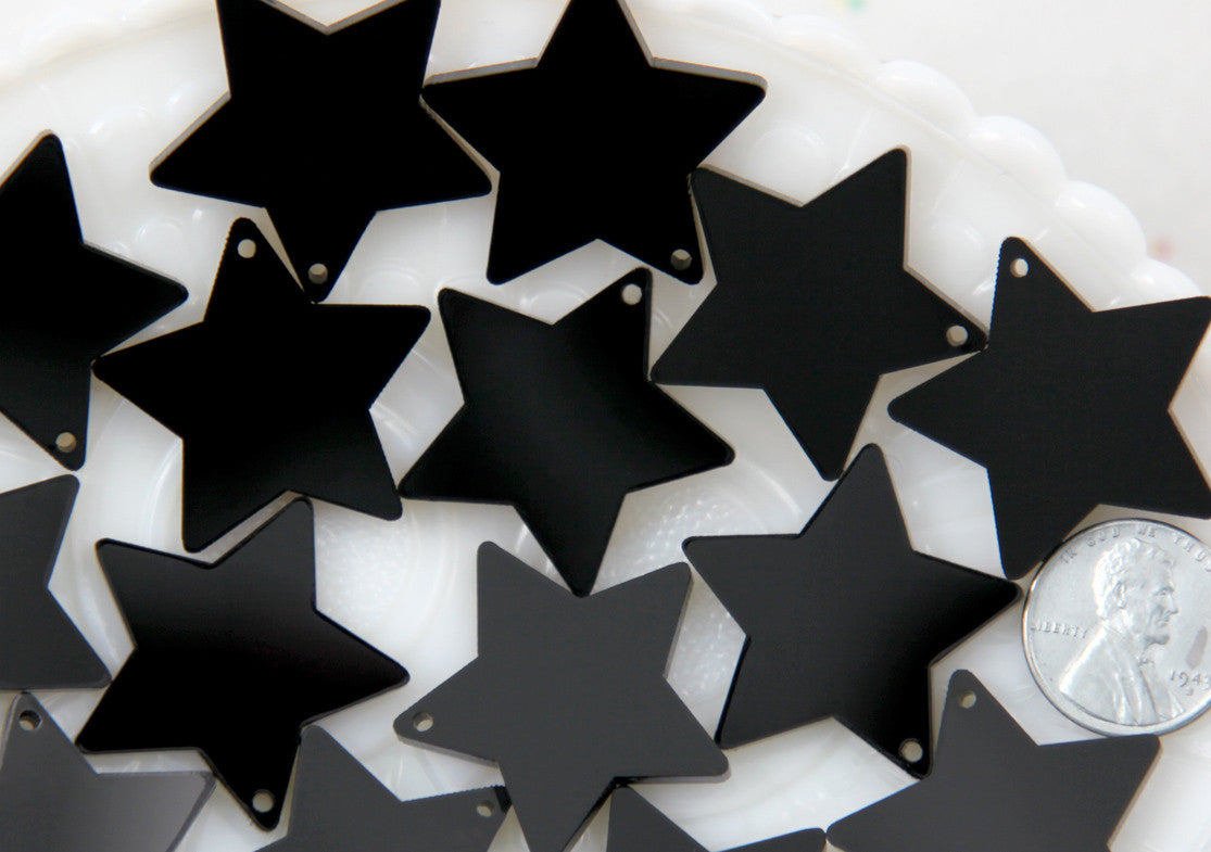 Resin Star Charms - 30mm Black Star Acrylic or Resin Charms - 6 pc set