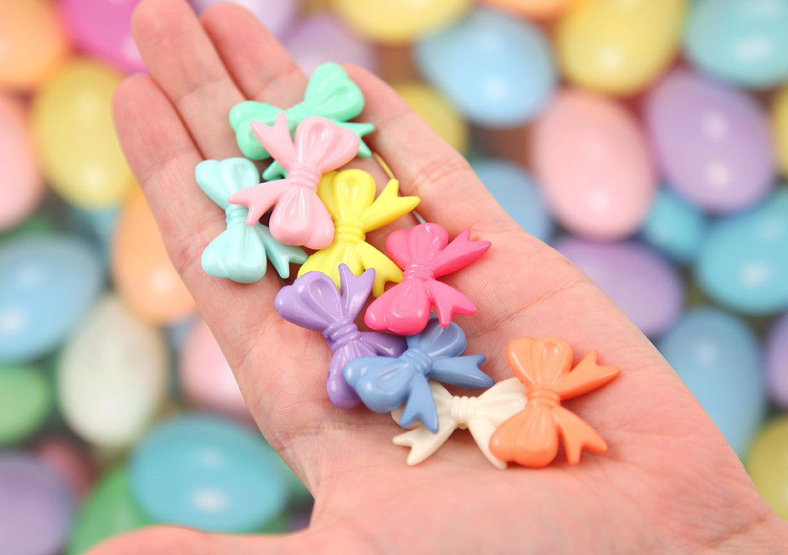 30mm Small Pastel Bow or Ribbon Shape Acrylic or Resin Beads - 20 pc set