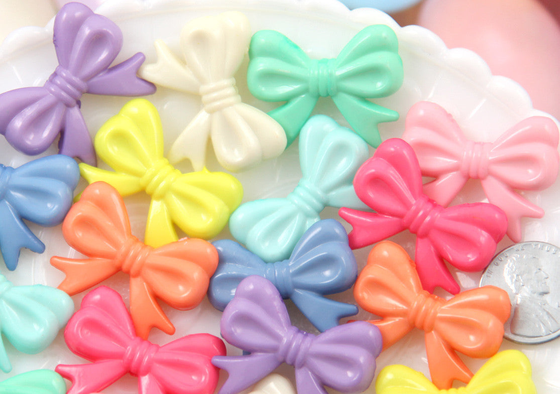 30mm Small Pastel Bow or Ribbon Shape Acrylic or Resin Beads - 20 pc set