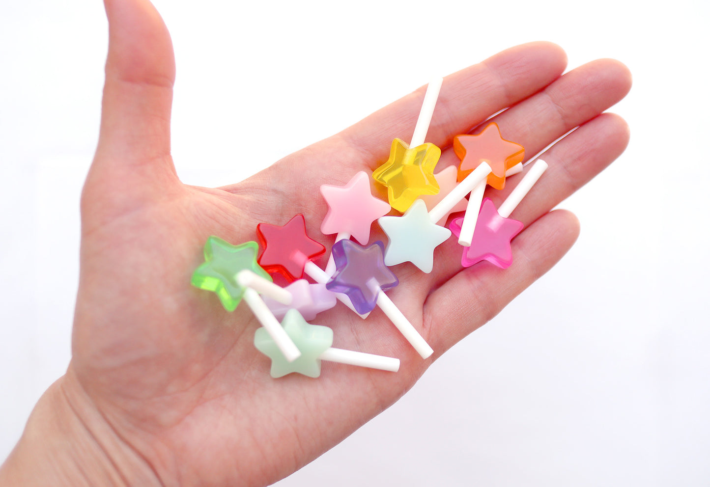 Star Lollipops - 20mm Little Star Shaped Fake Lollipop Flat Back Resin Cabochons - 10 pc set