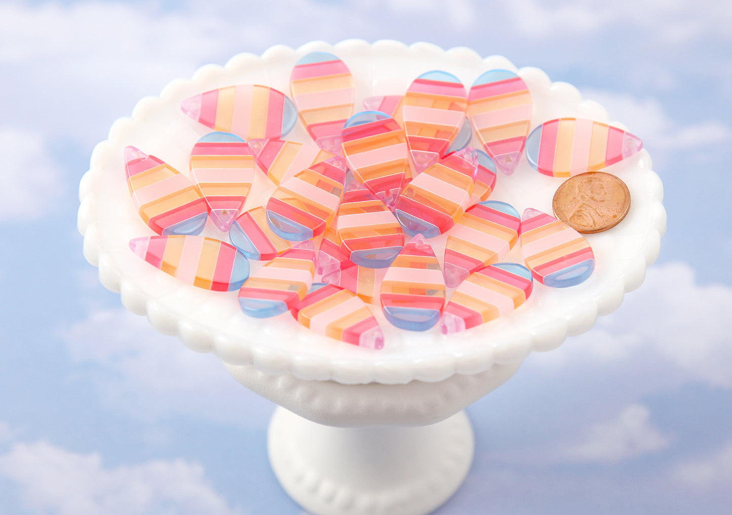 Striped Resin Charms - 16mm Pastel Stripe Teardrop Resin Charms or Pendants - 10 pc set