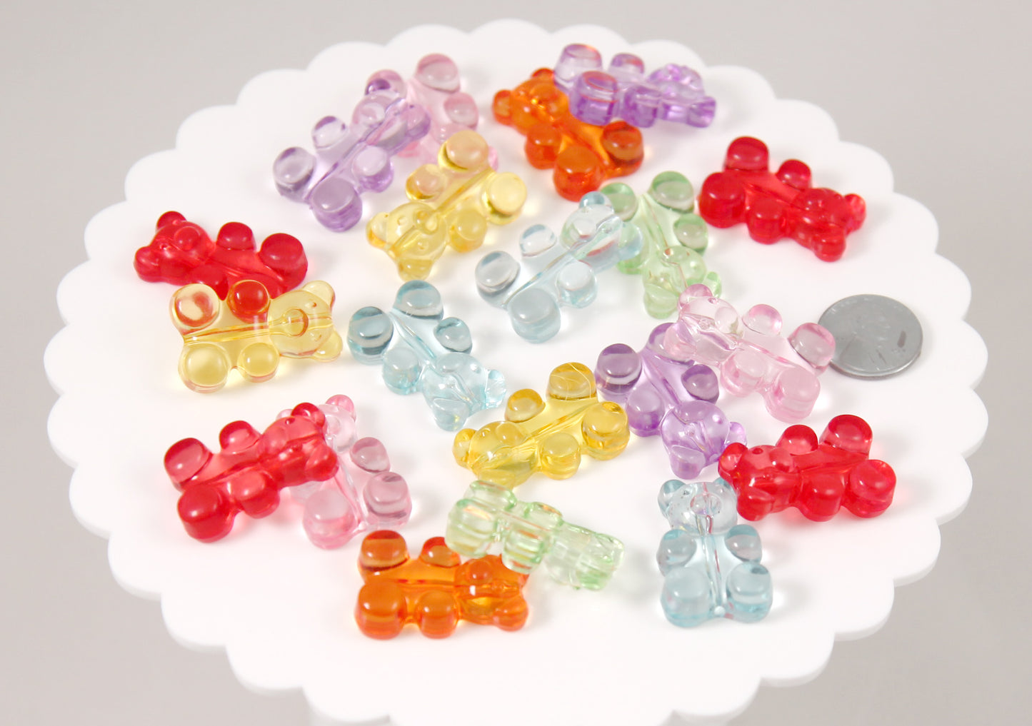 Big Gummy Bear Beads - 30mm Fake Gummy Bears with Hole for Stringing - Fake Candy Resin Beads - 21 pc set