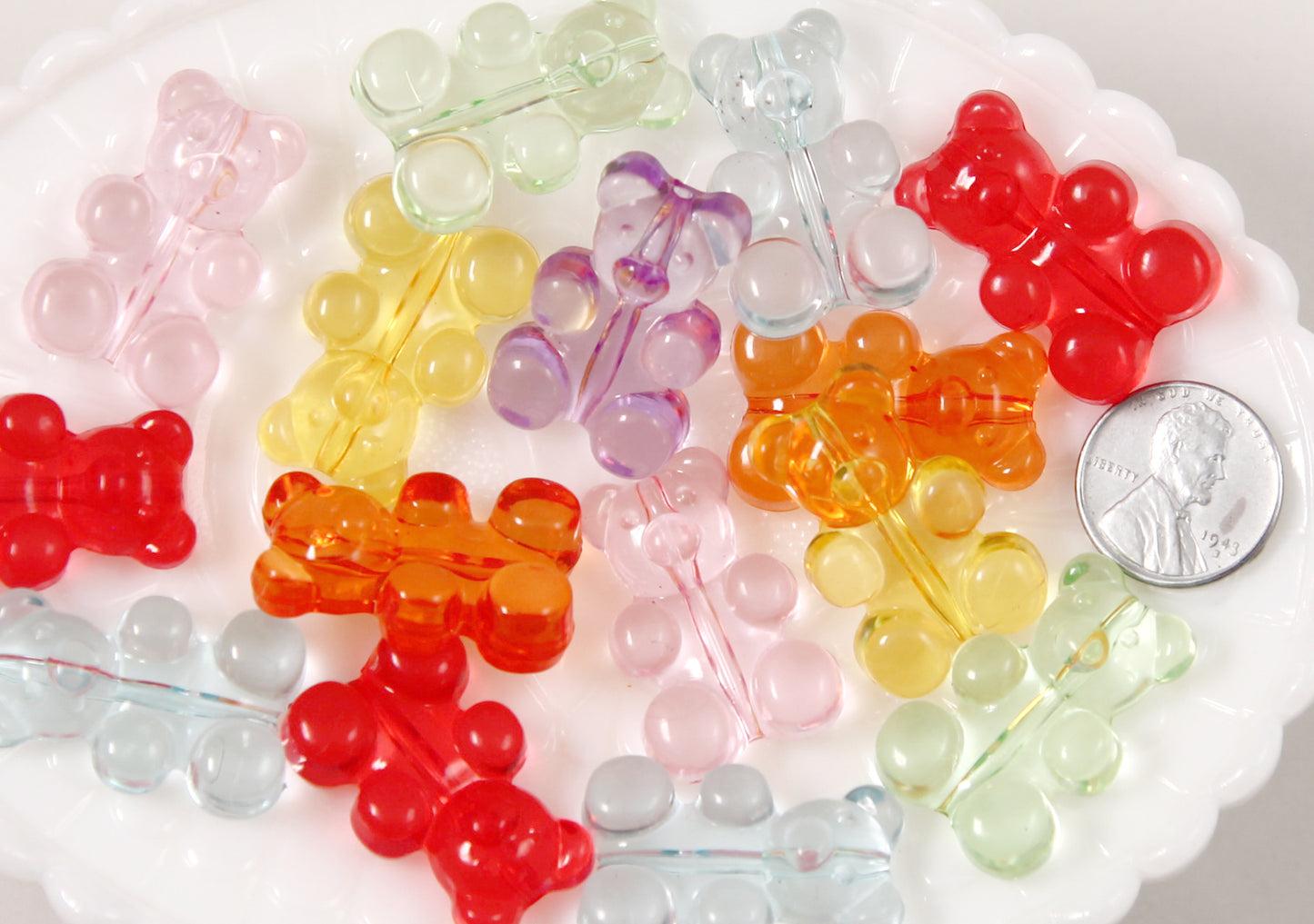 Big Gummy Bear Beads - 30mm Fake Gummy Bears with Hole for Stringing - Fake Candy Resin Beads - 21 pc set