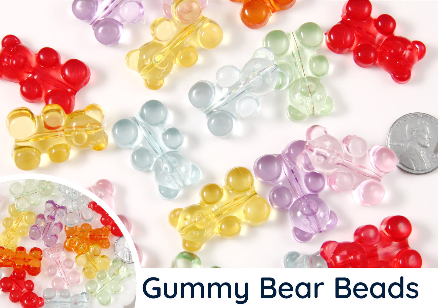 Big Gummy Bear Beads - 30mm Fake Gummy Bears with Hole for Stringing - Fake Candy Resin Beads - 21 pc set