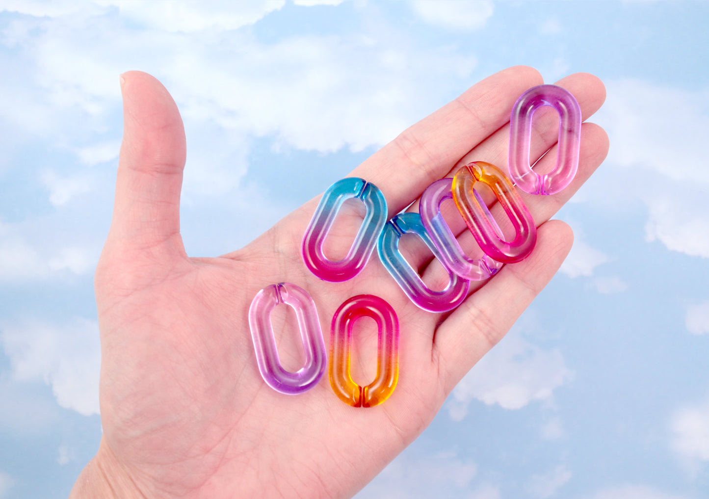 Plastic Chain Links - 30mm Big Gradient Color Plastic Chain Links - 21 pc set