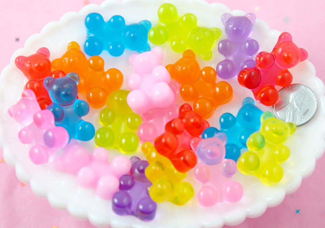 Fake Gummy Bears - 30mm Big Bright Color Fake Gummy Bears Resin Flatback Cabochons - 8 pc set