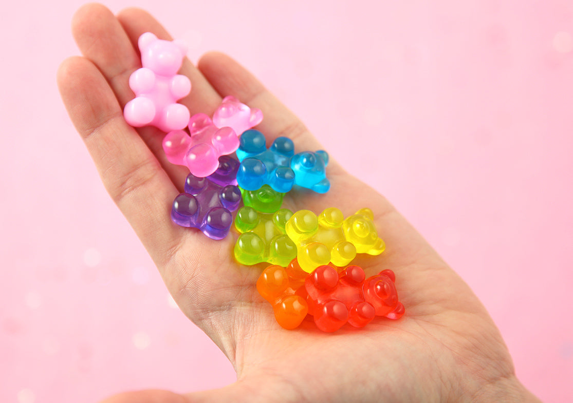 Fake Gummy Bears - 30mm Big Bright Color Fake Gummy Bears Resin Flatback Cabochons - 8 pc set