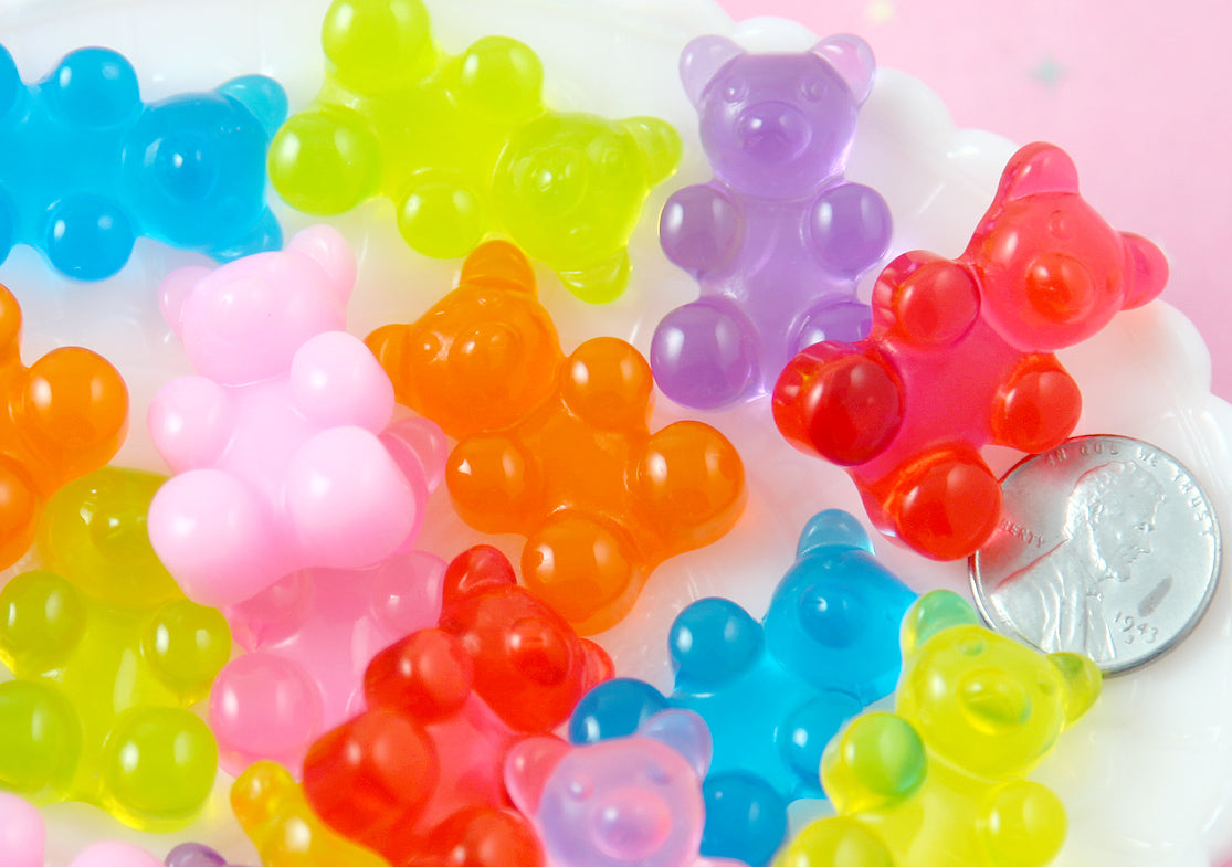 Fake Gummy Bears - 30mm Big Bright Color Fake Gummy Bears Resin Flatback Cabochons - 8 pc set