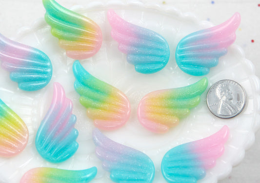 Pastel Wing Cabochons - 40mm Pastel Shimmer Rainbow Wing Resin Flat back Cabochons - 8 pc set