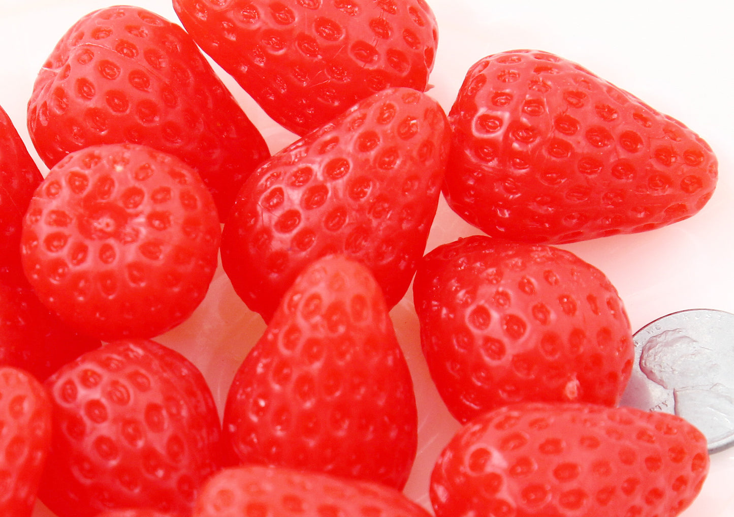 Fake Fruit - 30mm Big Fake Strawberries Soft Squishy Silicone Strawberry or Resin Cabochons - 4 pc set