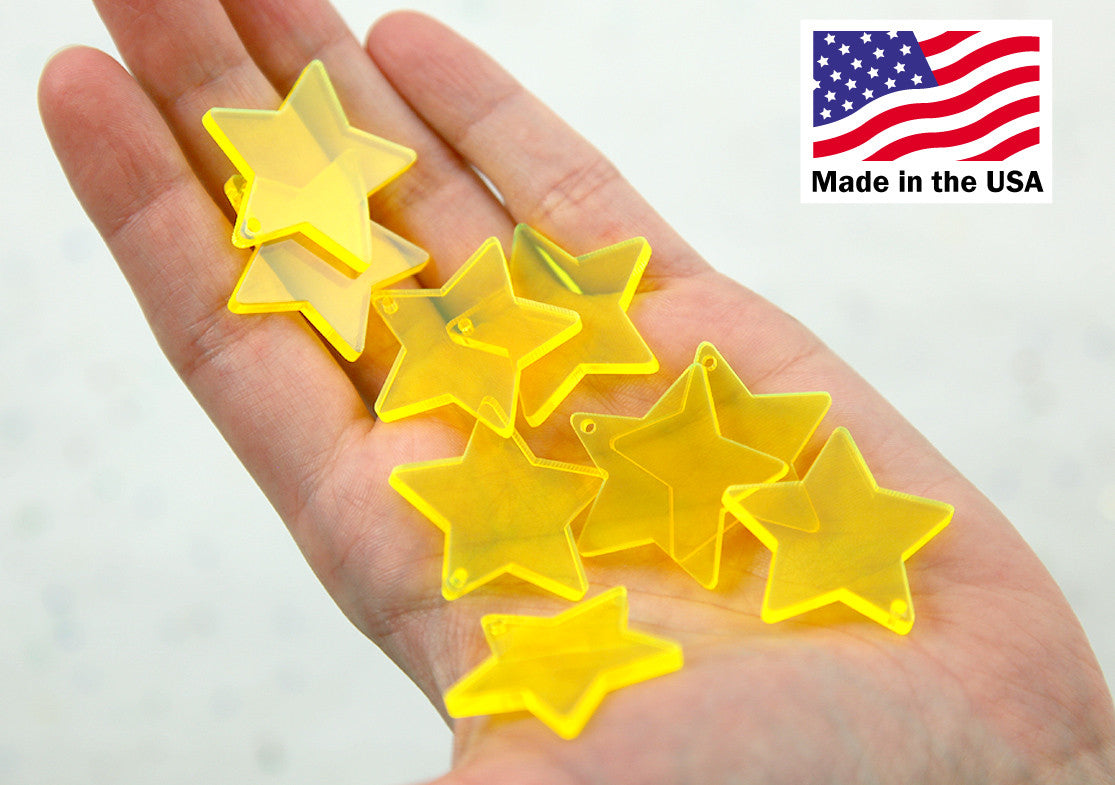 Star Charms - 30mm Bright Yellow Translucent Star Resin Charms - 6 pc set