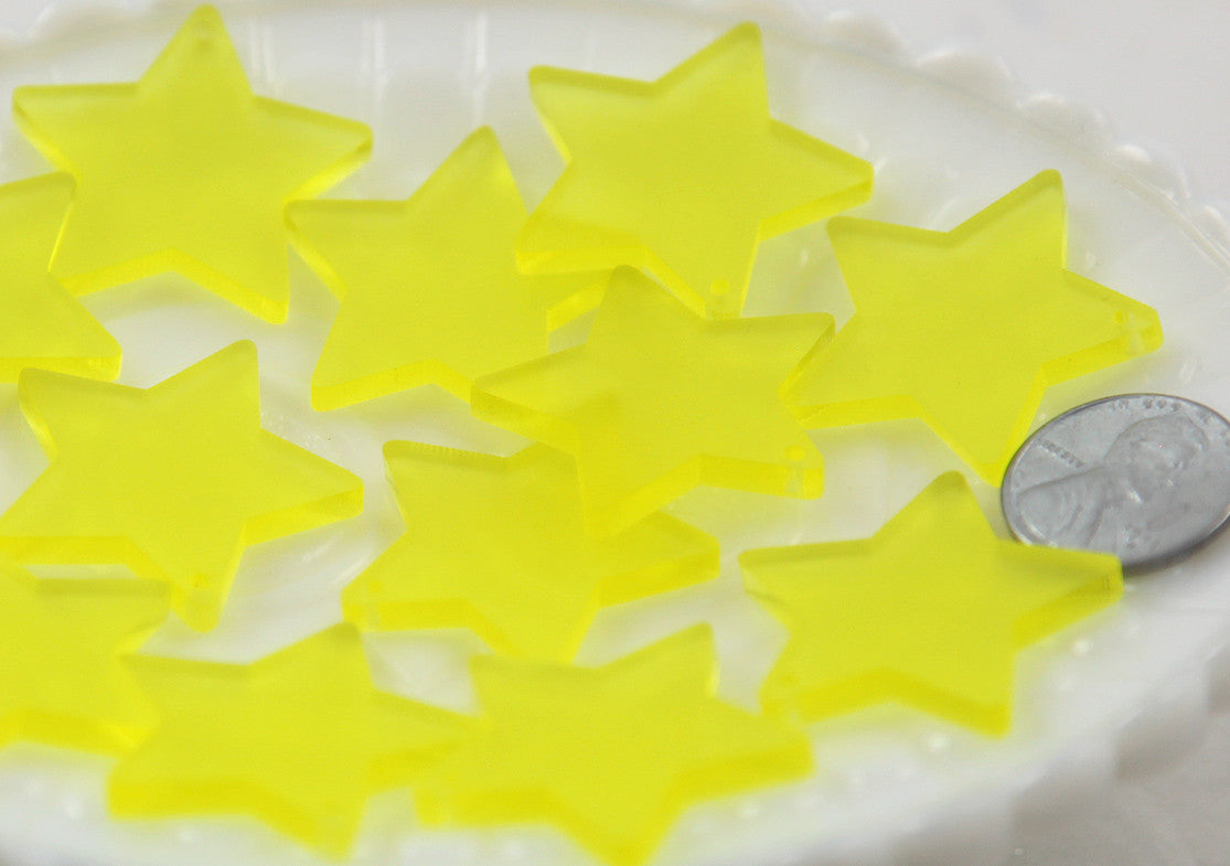 Star Charms - 30mm Bright Yellow Matte Star Resin Charms - 6 pc set