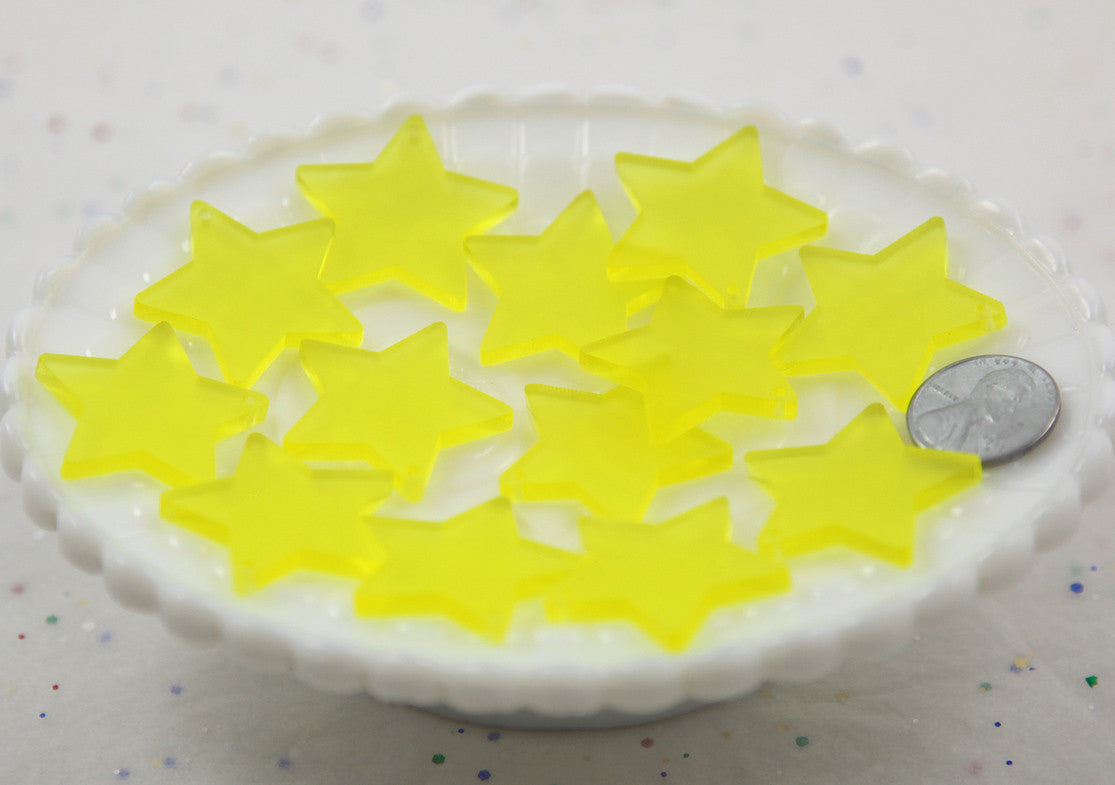 Star Charms - 30mm Bright Yellow Matte Star Resin Charms - 6 pc set