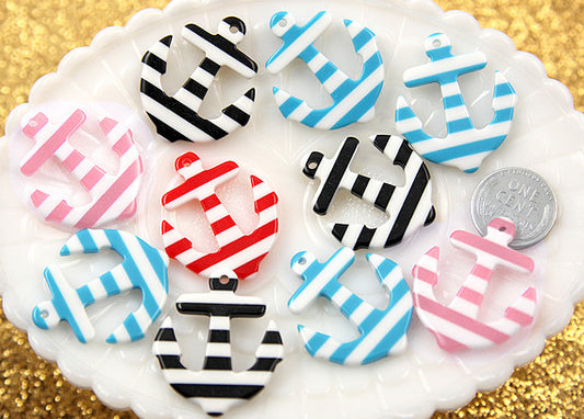 34mm Striped Anchors Resin Charms - 6 pc set