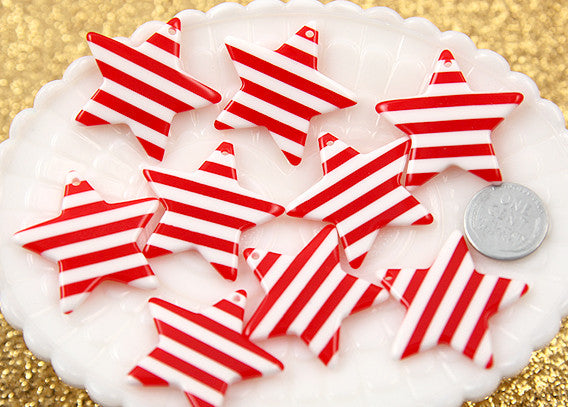 35mm Striped Stars Resin Charms - 6 pc set