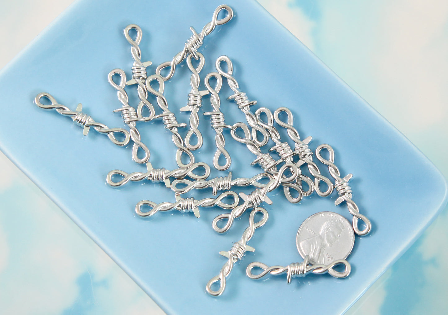 34mm Metal Barbed Wire Charms - 12 pc set - Barb Wire Link Charm - Easily Connect to make a Necklace