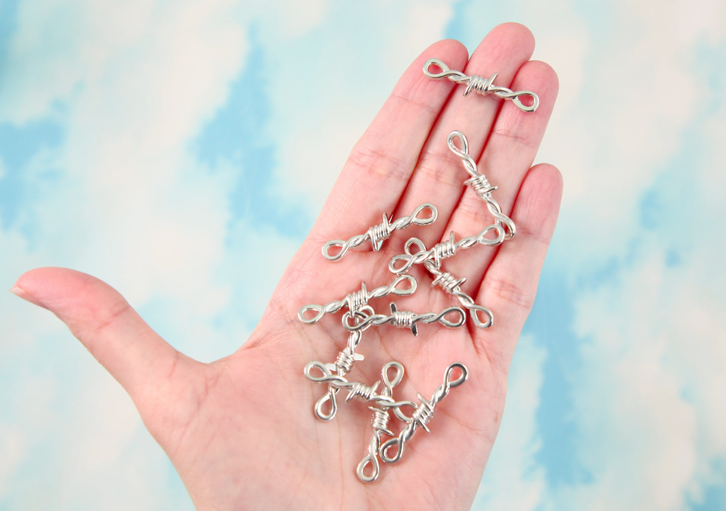 34mm Metal Barbed Wire Charms - 12 pc set - Barb Wire Link Charm - Easily Connect to make a Necklace