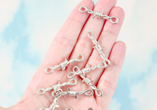 34mm Metal Barbed Wire Charms - 12 pc set - Barb Wire Link Charm - Easily Connect to make a Necklace
