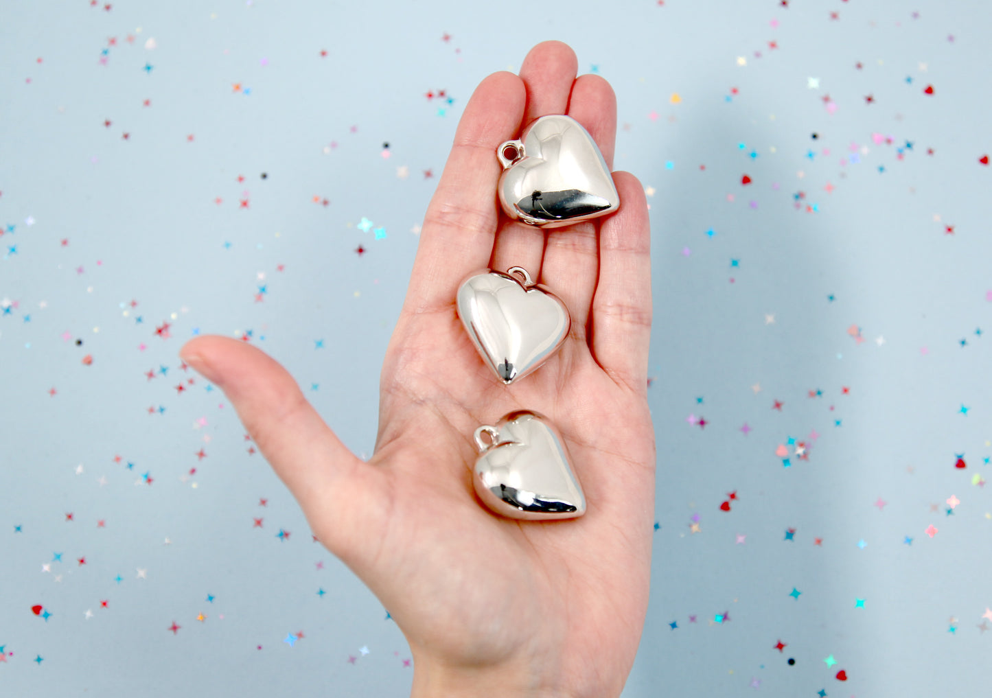 Big puffy heart pendant - Electroplated plastic 3D puffed heart - great for a choker necklace - 4 pc set