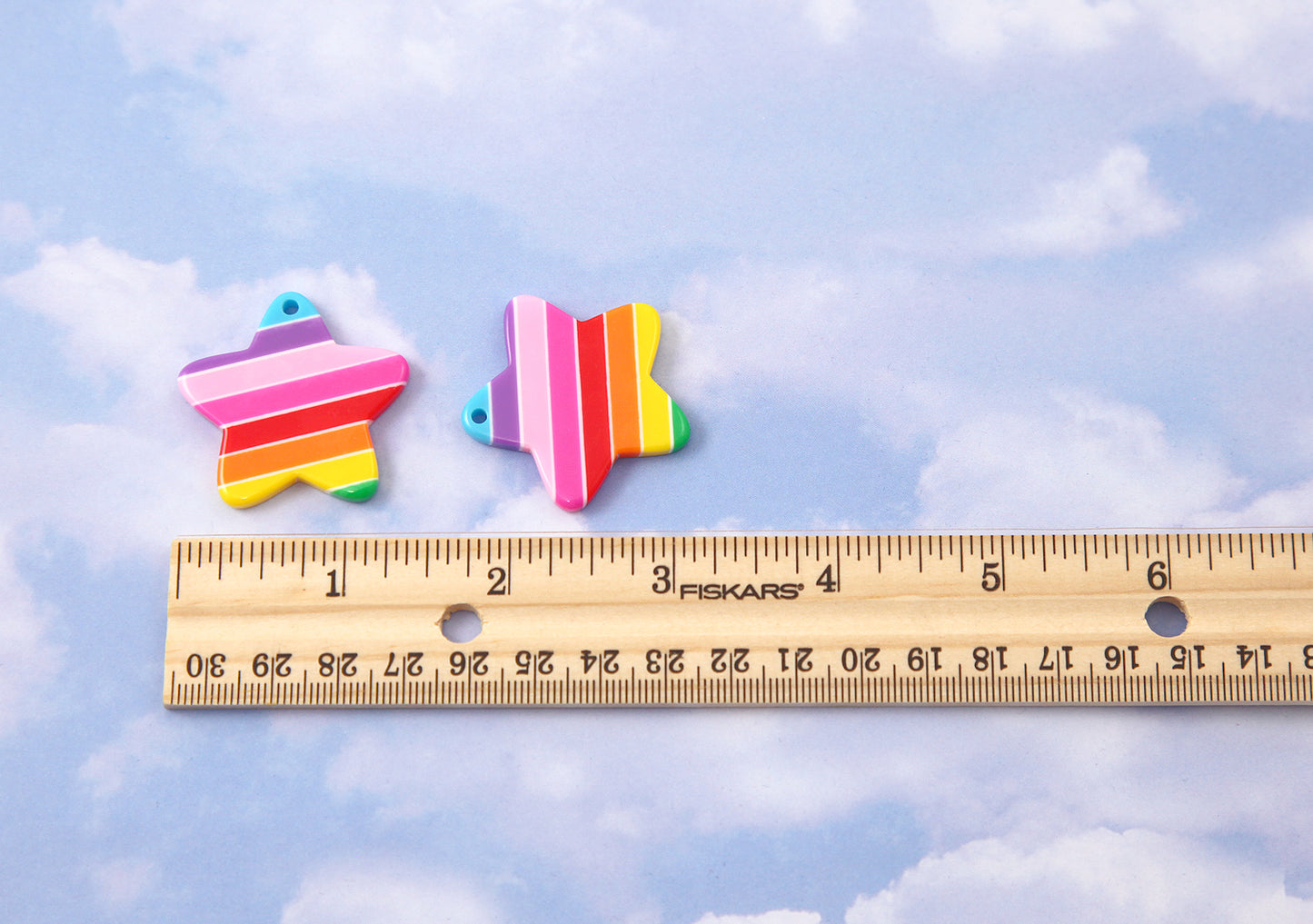 Rainbow Star - 35mm Rainbow Stripe Star Resin Charms or Pendants - 6 pc set