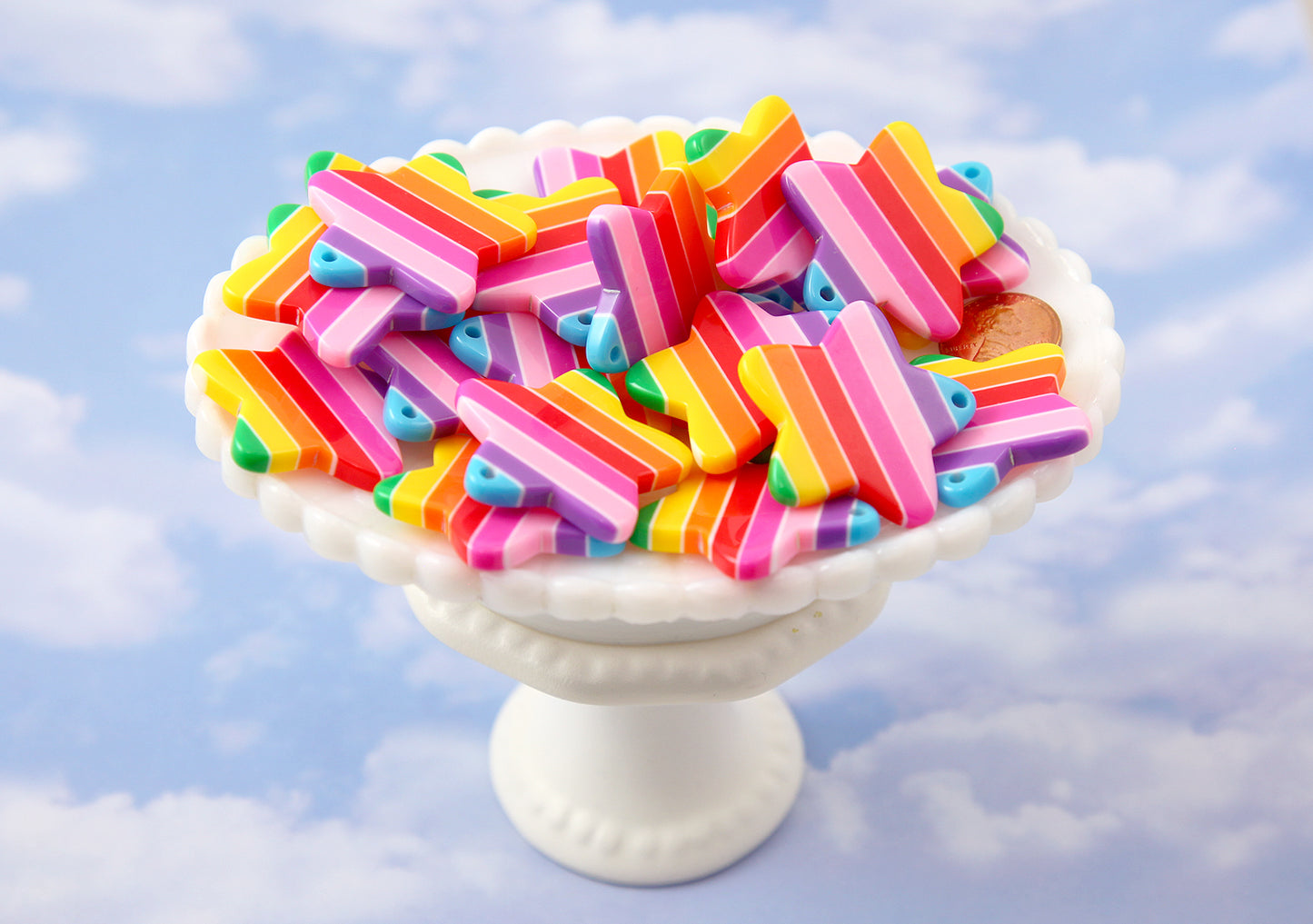 Rainbow Star - 35mm Rainbow Stripe Star Resin Charms or Pendants - 6 pc set