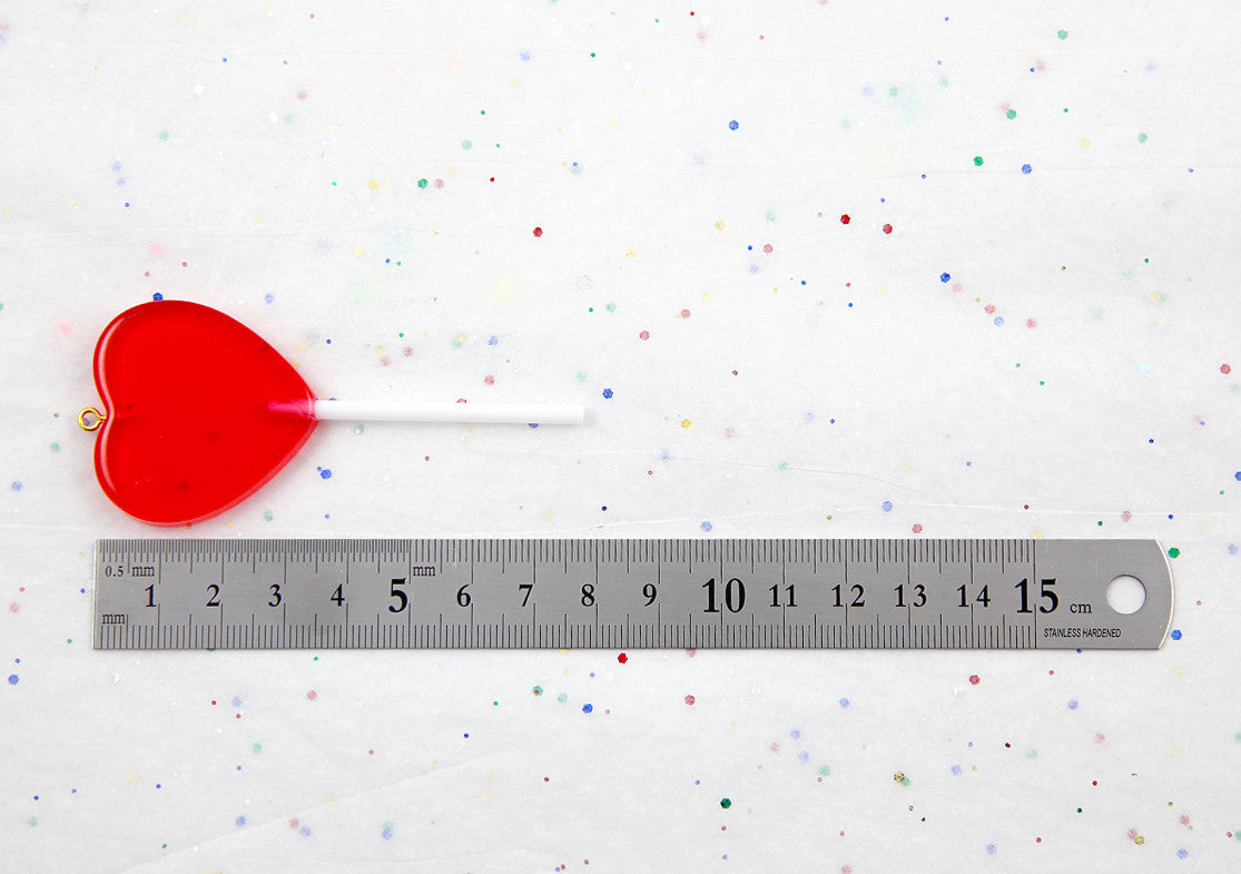 Fake Candy Charms - 83mm Big Heart Shaped Fake Lollipop Faux Candy Acrylic or Resin Charms- 5 pc set