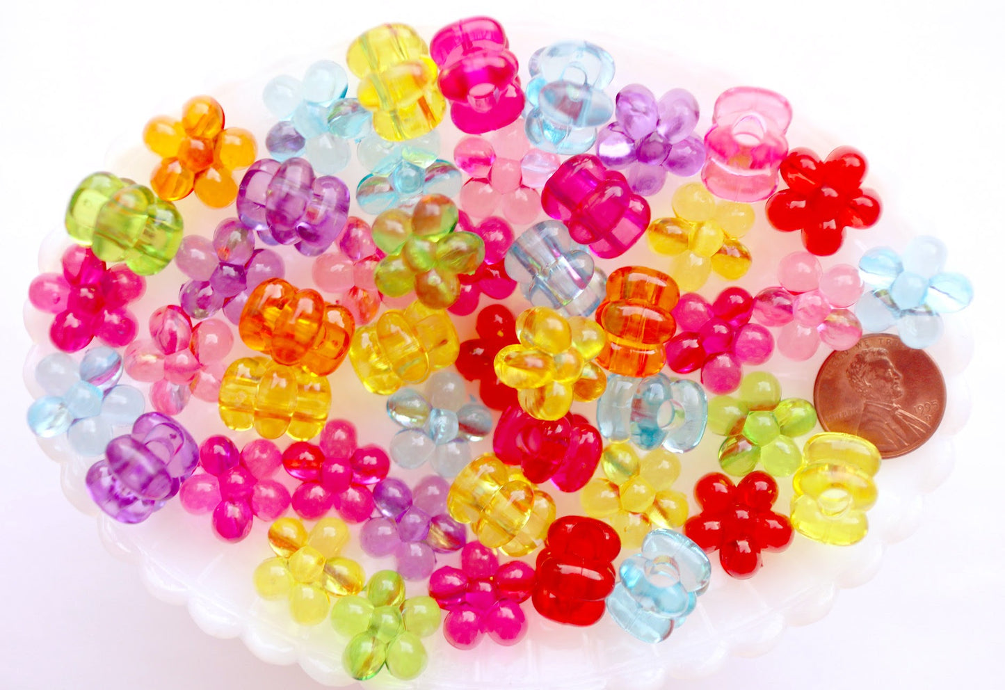 Flower Beads - 16mm Chunky Transparent Flower Large Hole Beads Plastic Acrylic or Resin Beads – 30 pc set