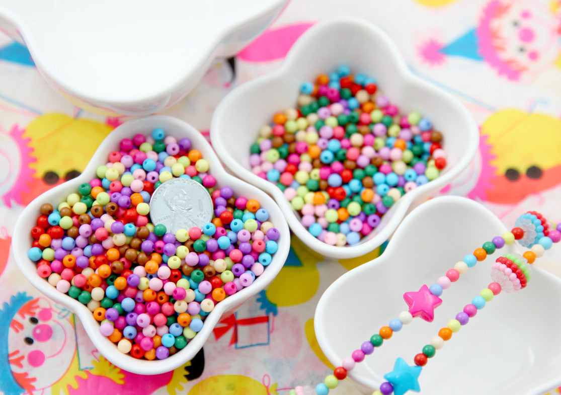 Spacer Beads - 4mm Very Tiny Round Acrylic Beads - Gumball Bubblegum Plastic or Resin Beads - Mixed Colors, Small Size Beads - 1000 pc set