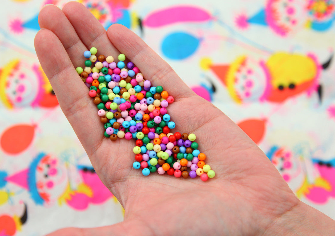 Spacer Beads - 4mm Very Tiny Round Acrylic Beads - Gumball Bubblegum Plastic or Resin Beads - Mixed Colors, Small Size Beads - 1000 pc set