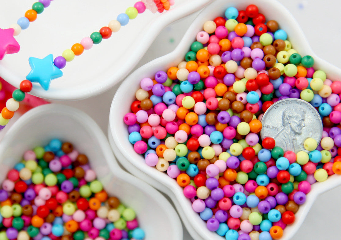 Spacer Beads - 4mm Very Tiny Round Acrylic Beads - Gumball Bubblegum Plastic or Resin Beads - Mixed Colors, Small Size Beads - 1000 pc set