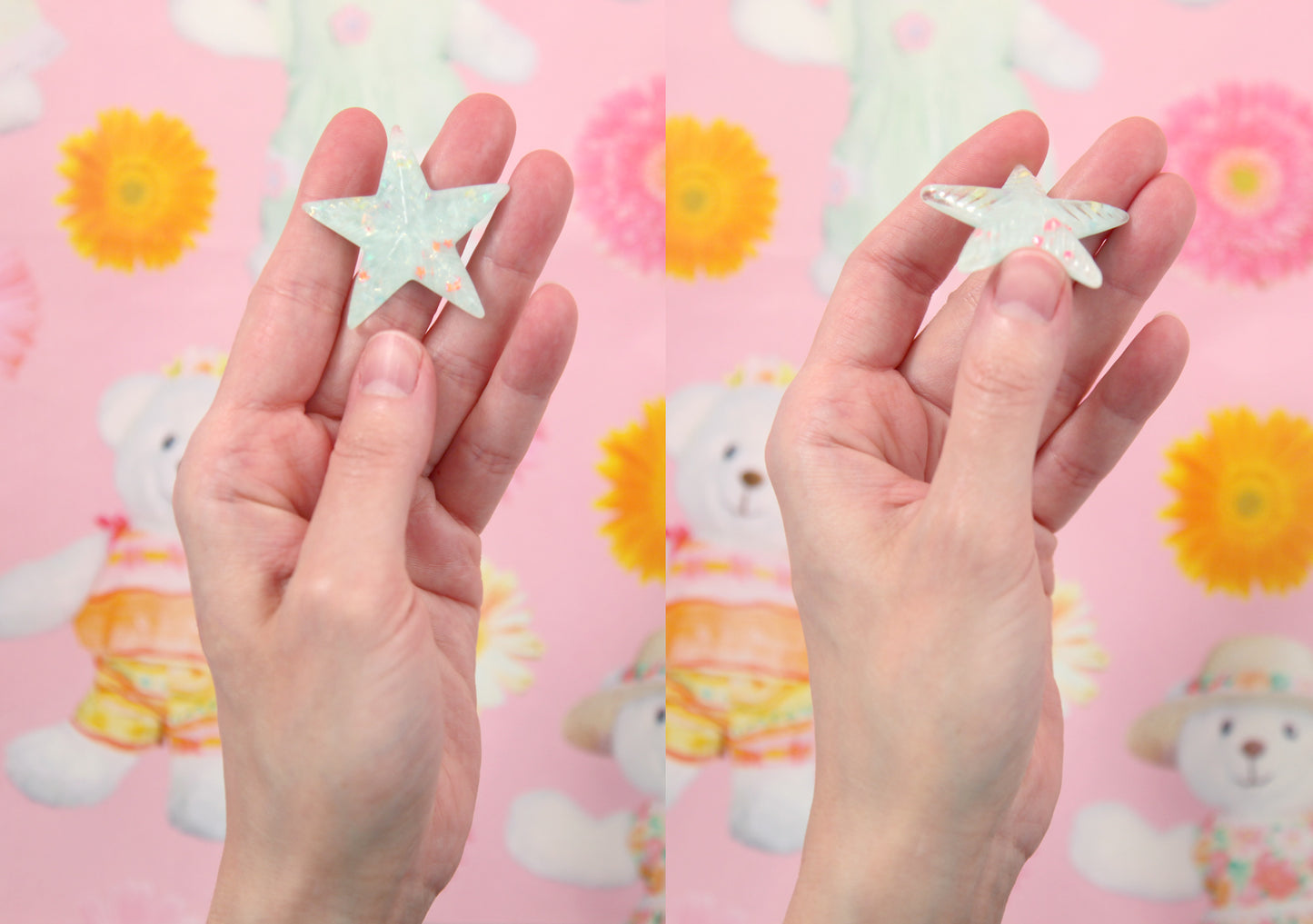 Pastel Star Flatbacks - 40mm Lg Pastel Blue Confetti Star Resin Cabochons or Flat backs - 6 pc set