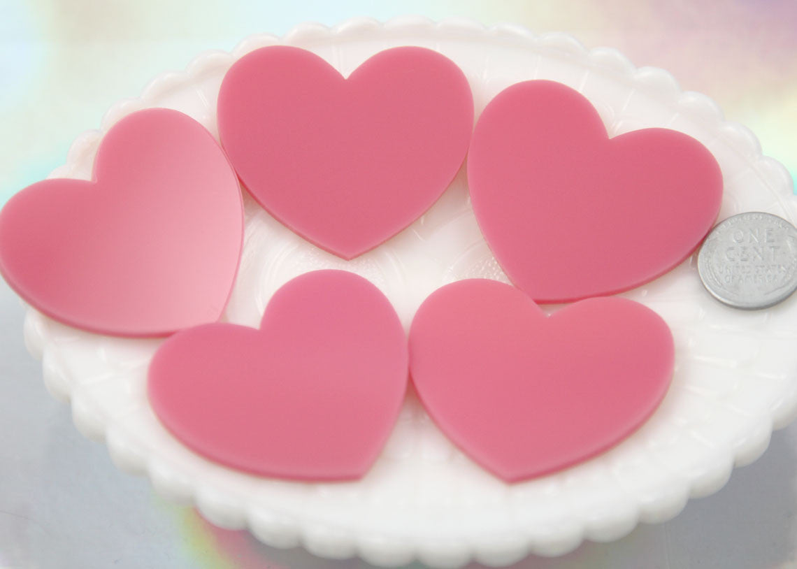 45mm Bubblegum Pink Solid Color Heart Cabochons - 4 pc set
