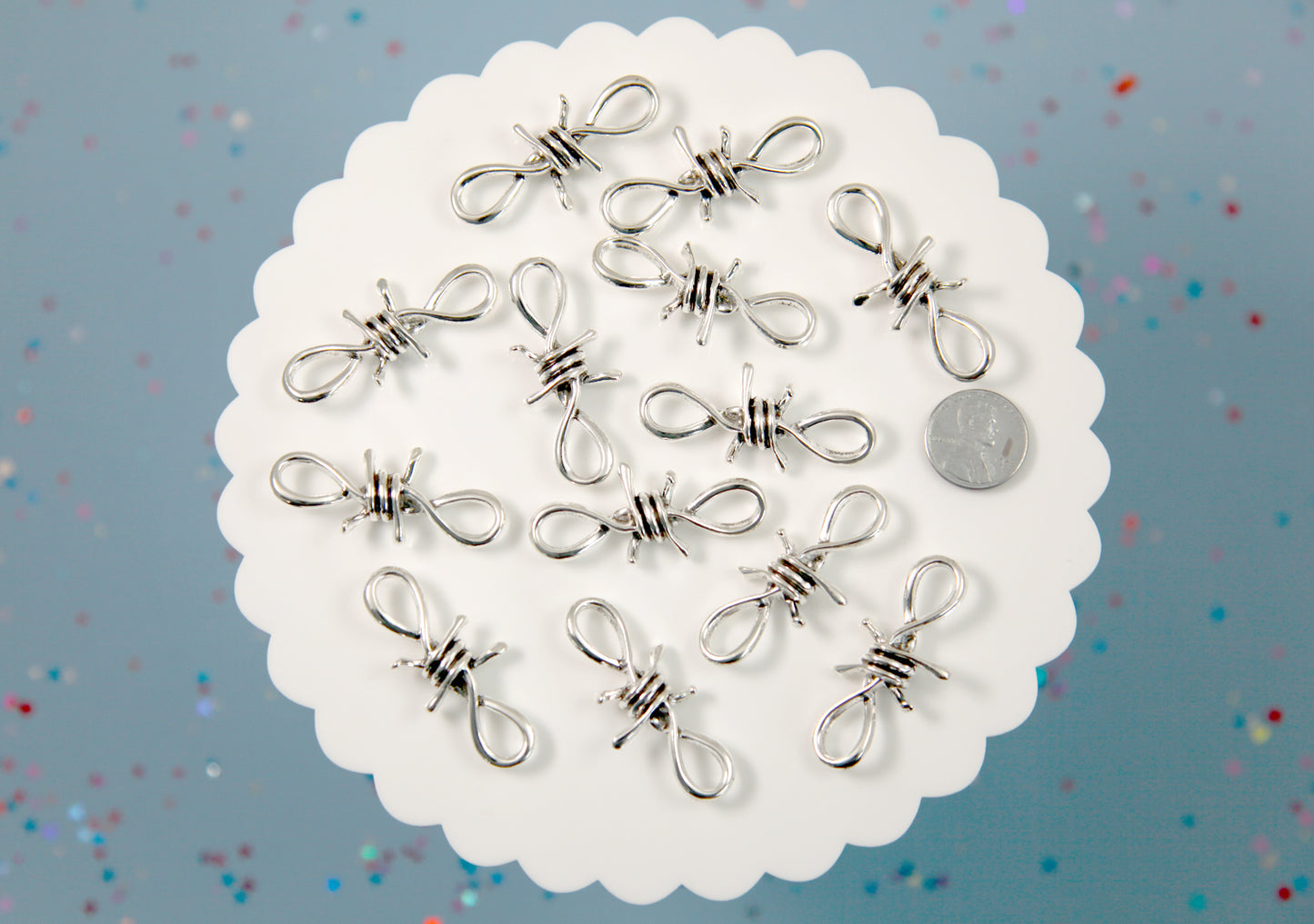 45mm Lg Metal Barbed Wire Charms - 6 pc set - Barb Wire Link Charm - Easily Connect to make a Necklace