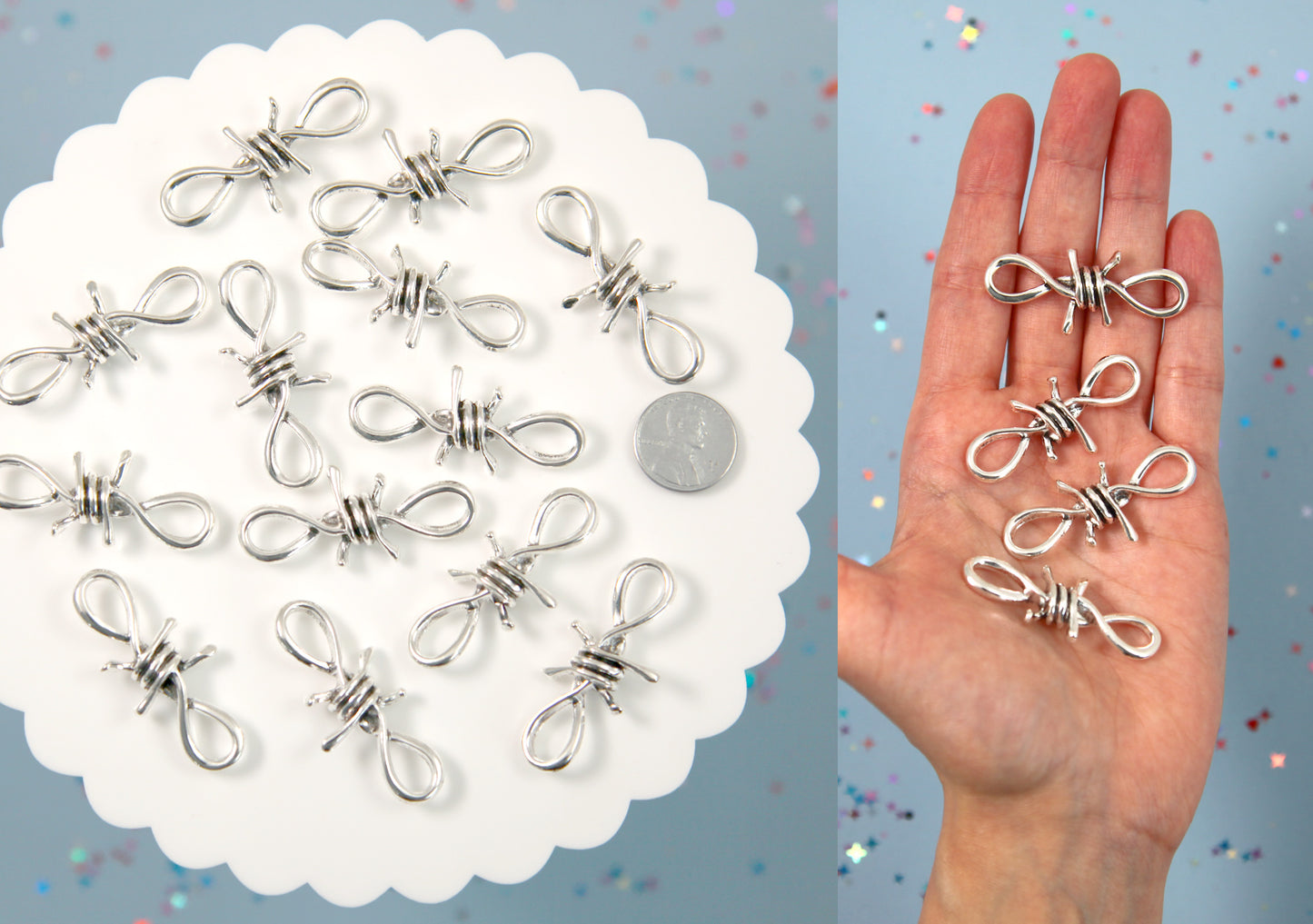 45mm Lg Metal Barbed Wire Charms - 6 pc set - Barb Wire Link Charm - Easily Connect to make a Necklace