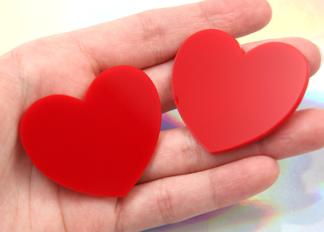 45mm Classic Red Heart Resin or Acrylic Cabochons - 4 pc set