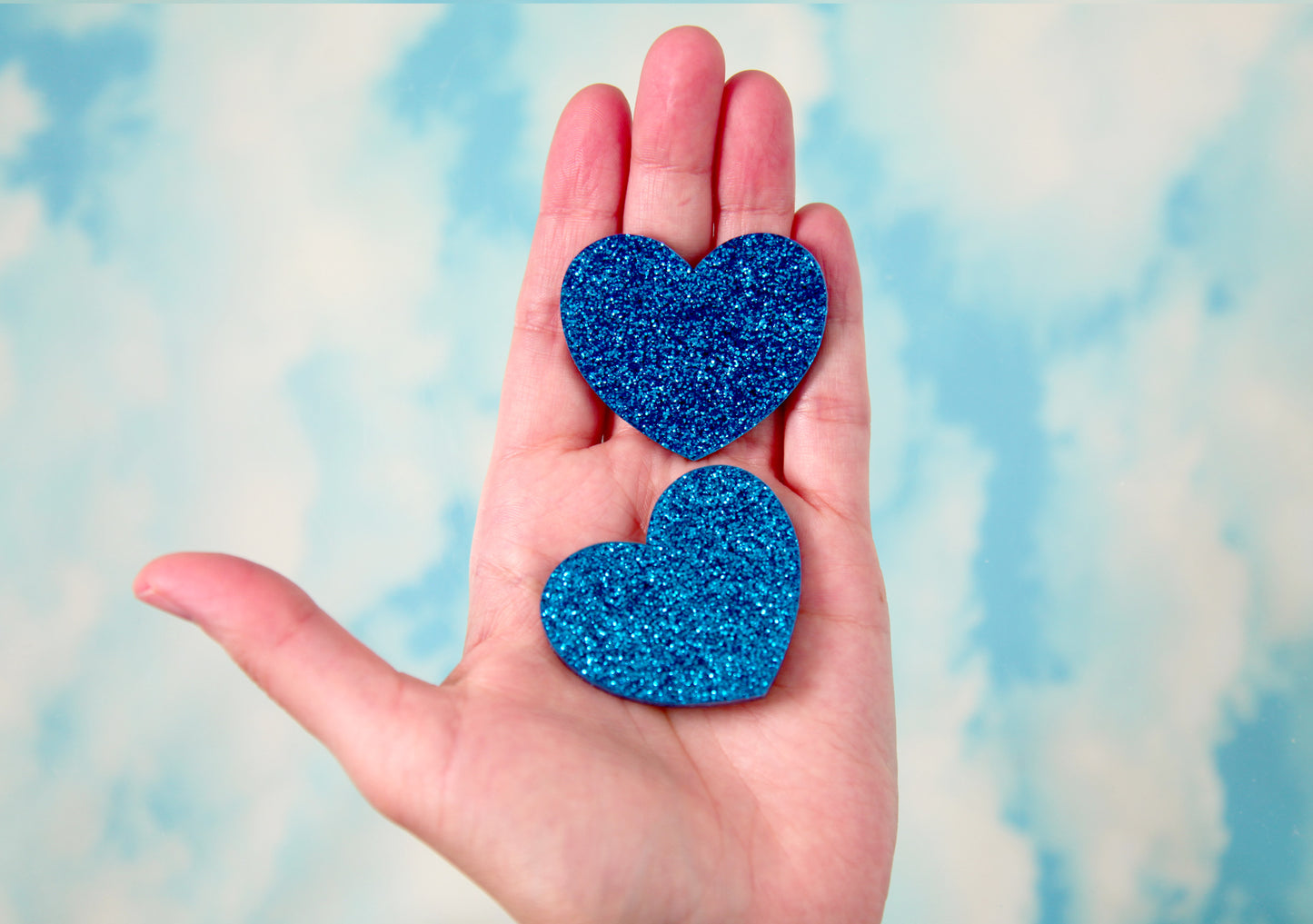 Heart Cabochons - 45mm Blue Glitter Aqua Turquoise Glittery Color Heart Cabochons - 4 pc set