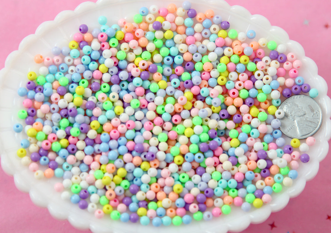Spacer Beads - 4mm Super Tiny Pastel Plastic or Acrylic Beads - Great as Spacer Beads - 1000 pc set
