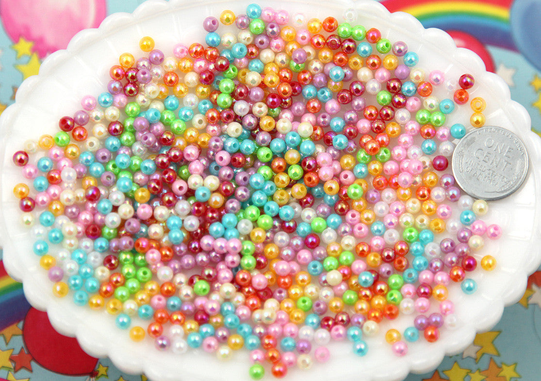 4mm AB Super Tiny Shiny Iridescent Pearly Plastic or Acrylic Beads - Great as Spacer Beads - 1000 pc set