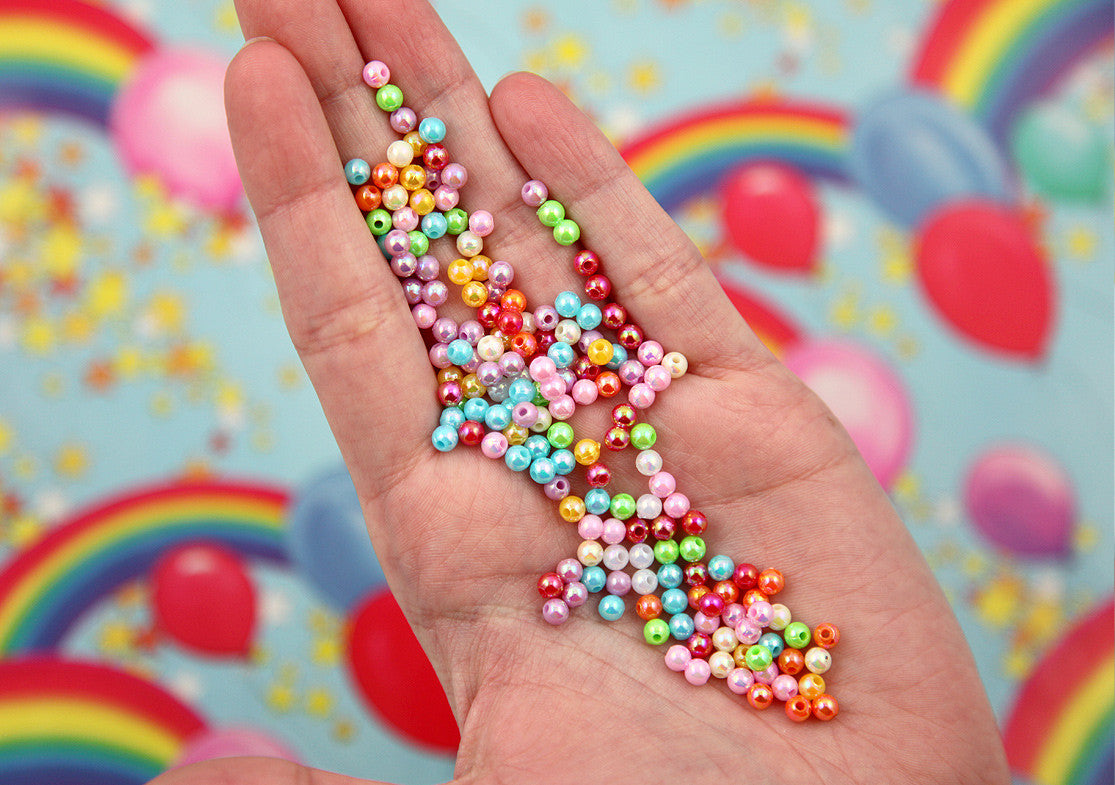 4mm AB Super Tiny Shiny Iridescent Pearly Plastic or Acrylic Beads - Great as Spacer Beads - 1000 pc set