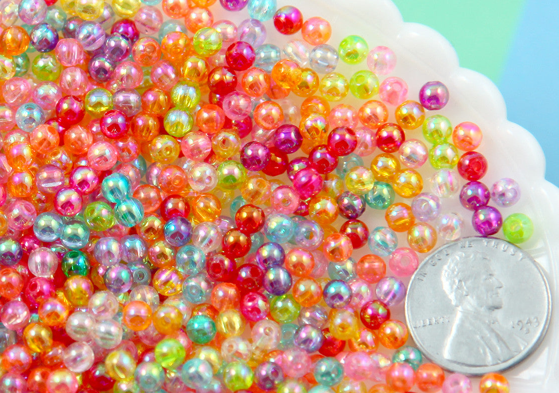 Spacer Beads - 4mm Super Tiny AB Translucent Shiny Iridescent Pearly Plastic or Acrylic Beads - Great as Spacer Beads - 1000 pc set
